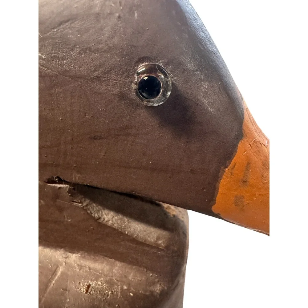 VTG Primitive Wooden Duck Decoy Hand Painted/Carved Solid Heavy 5LB Glass Eyes
